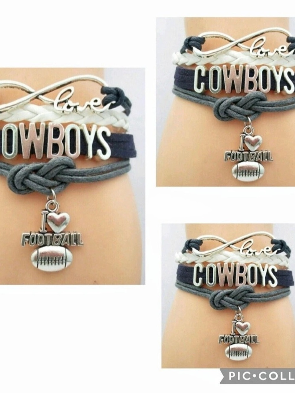 3- New Cowboys Football infinity Charm Bracelets